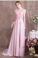 Elegant V Neck Cap Sleeve Corset Beaded Appliques Pink Chiffon Long A Line Prom Evening Dress 