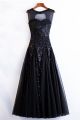 Elegant Scoop Keyhole In Back Sequined Black Tulle A Line Prom Evening Dress 