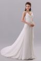 A Line Sweetheart Cap Sleeve Low Back Crystal Beaded Lace Pleated White Chiffon Wedding Dress 