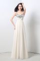 A Line Sweetheart Empire Waist Long Ivory Chiffon Beaded Prom Dress With Straps