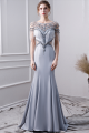 Gorgeous Scoop Cap Sleeve See Through Back Crystal Beaded Grey Mermaid Prom Evening Dress 