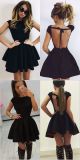 Sexy A Line Cap Sleeves Backless Black Woman Clothing Short Mini A Line Causal Dress