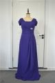 Elegant Ruched A Line Prom Party Dress Square Neckline Short Sleeves Purple Chiffon With Crystal