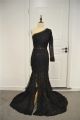 Beautiful See Through Mermaid Beaded Prom Party Dress One Shoulder With Slit Black Lace