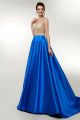 Sexy V Neck Beaded Sheer Bodice Royal Blue Skirt Maxi A Line Prom Evening Dress 