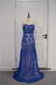 Elegant Floral A Line Prom Party Dress Sweetheart Sleeveless Royal Blue Lace