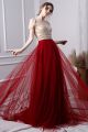 Stunning V Neck Low Back Cold Shoulder Crystal Beaded Bodice Red Tulle Skirt A Line Prom Evening Dress 