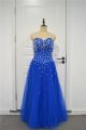 Sparkly A Line Prom Party Dress Sweetheart Corset Royal Blue Tulle With Crystals