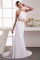 Mermaid Halter Low Back Crystal Beaded White Chiffon Cut Out Prom Evening Dress