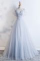 Romantic Sweetheart Off The Shoulder Silver Tulle Beaded Prom Evening Dress