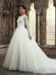 Ball Gown High Neck Long Sleeve Beaded Lace White Tulle Wedding Dress 