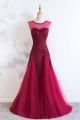 Gorgeous Open Back Burgundy Tulle Sequined Mermaid Prom Evening Dress