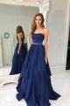 Elegant Ball Gown Strapless Crystal Beading Layered Royal Blue Taffeta Prom Evening Dress