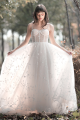 Princess Sweetheart Spaghetti Straps Corset See Through A Line Lace Wedding Dress 