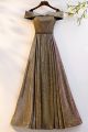 Stunning Off The Shoulder Corset Gold Sequined A Line Prom Evening Dress 