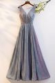 Stunning Scoop Corset Silver Sequined A Line Prom Evening Dress With Crystals