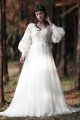 Stunning High Neck Long Sleeve A Line Tulle Wedding Dress With Beaded Appliques