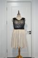 Two Tone Plus Size Prom Party Dress V Neck Black Lace Champagne Satin With Bow