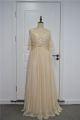Elegant A Line Prom Party Dress Queen Anne Neckline 3 4 Sleeves Champagne Chiffon With Crystals