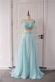 Stunning Beaded Aqua Two Pieces Prom Party Dress Scoop Cap Sleeves With Keyhole In Back