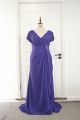 Plus Size Beaded Purple A Line Prom Party Dress V Neck Cap Sleeves With Chiffon Ruffles