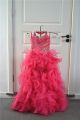 Sparkly Puffy Hot Pink Organza Ruffles Flower Girl Party Dress Halter With Crystals