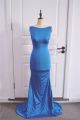 Vintage Long Mermaid Royal Blue Jersey Prom Evening Dress