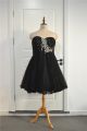 Sparkly Short Mini Plus Size Prom Party Dress Sweetheart Corset Black Tulle With Crystals