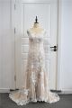 Elegant Champagne Mermaid Wedding Dress V Neck Cap Sleeves White Lace With Buttons