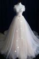 Elegant Ball Gown Sweetheart Off The Shoulder Champagne Tulle Wedding Dress Bridal Gown With Bow