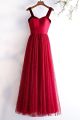 Romantic Sweetheart Corset Dotted Red Tulle Prom Evening Dress With Straps
