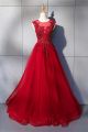 Beautiful Scoop Corset Keyhole In Back Beaded Lace Red Tulle Prom Evening Dress 