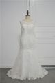 Plus Size Wedding Dress Scoop Cap Sleeves See Through Back Ivory Lace With Buttons