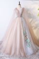 Unusual Ball Gown V Neck Corset Blush Pink Tulle Prom Party Dress With Appliques 
