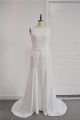 Elegant White Mermaid Wedding Dress Boat Neckline Low Back With Buttons