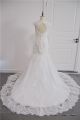 Princess Mermaid Wedding Dress Queen Anne Neckline Cap Sleeves Keyhole In Back White Lace Tulle