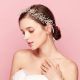 Boho Crystal White Ribbon Gold Laurel Wreath Headpiece