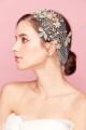 Boho Pearl Crystal Gold Flower White Net Headpiece