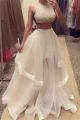 Gorgeous Two Piece Halter Ruffed Tulle See Through Prom Party Dress With Beading