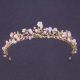 Greek Pink Pearl Crystal Gold Leaf Prom Homecoming Tiara Crown 