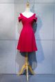 Elegant V Neck Cold Shoulder Knee Length Red A Line Prom Evening Dress 