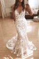 Elegant Mermaid V Neck Lace Wedding Dress Bridal Gown