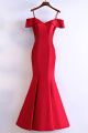 Romantic Off The Shoulder Sheer Waist Low Back Red Mermaid Prom Evening Dress With Beaded Appliques