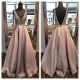 Sexy A Line Illusion Neckline Open Back Crystal Beaded Lilac Prom Evening Dress