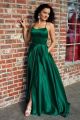 Sexy Prom Evening Dress A Line Cross Straps Side Slit Green Silk Satin