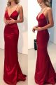 Sexy Red Mermaid Prom Evening Dress V Neck Spaghetti Straps Backless