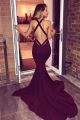 Elegant Mermaid V Neck Cross Straps Back Burgundy Prom Evening Dress