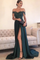Sexy Green A Line Prom Evening Dress Off The Shoulder Side Slit With Lace