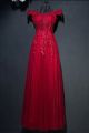 Stunning Off The Shoulder Crystal Beaded Red Prom Evening Dress With Fringe Epaulette