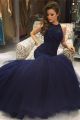 Stunning Mermaid Prom Evening Dress High Neck Sleeveless Royal Blue Tulle With Crystals